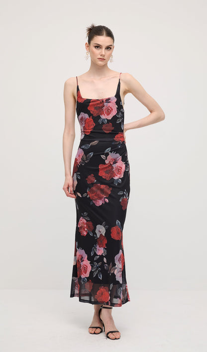 Sleeveless Rose Print Maxi Dress