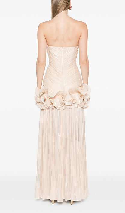 Slim Strapless Ruffle Maxi Dress