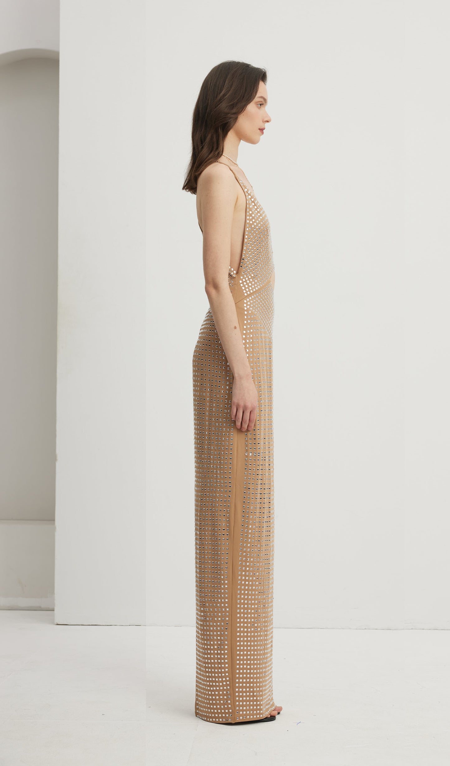 Embellished Cut-Out Maxi Dress Nude