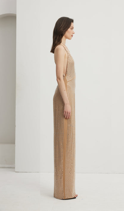 Embellished Cut-Out Maxi Dress Nude