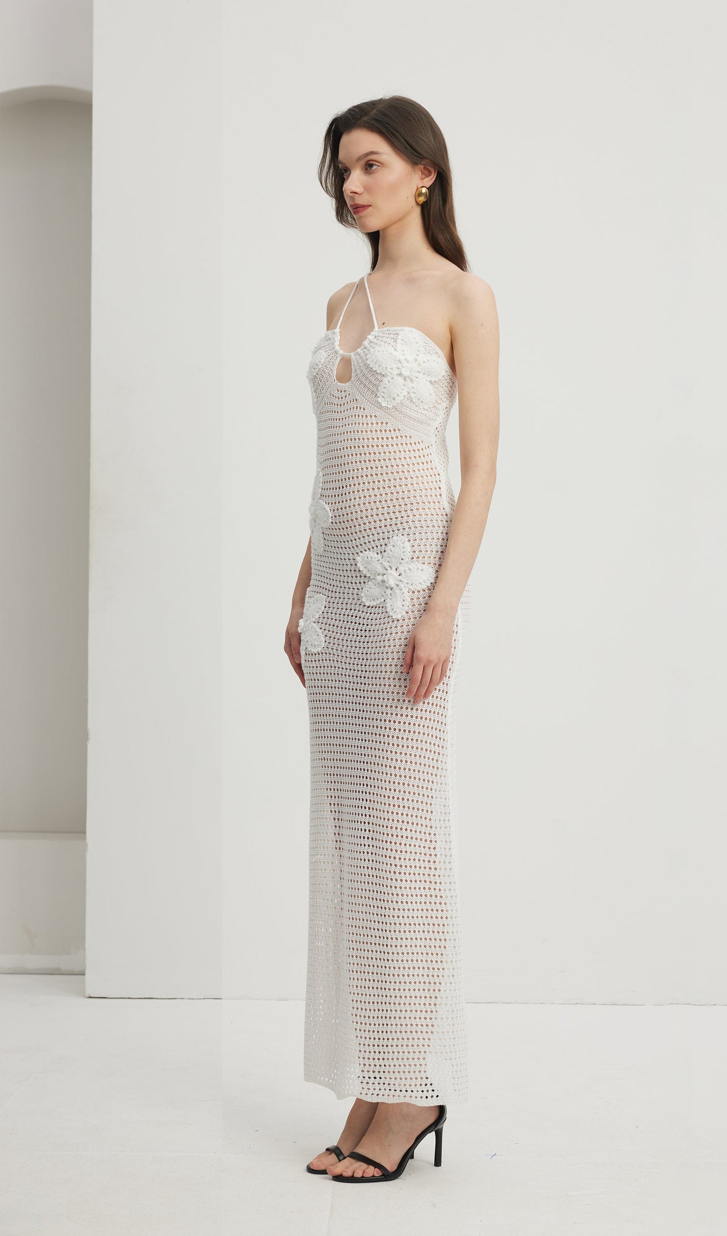 Floral Crochet Maxi Dress White
