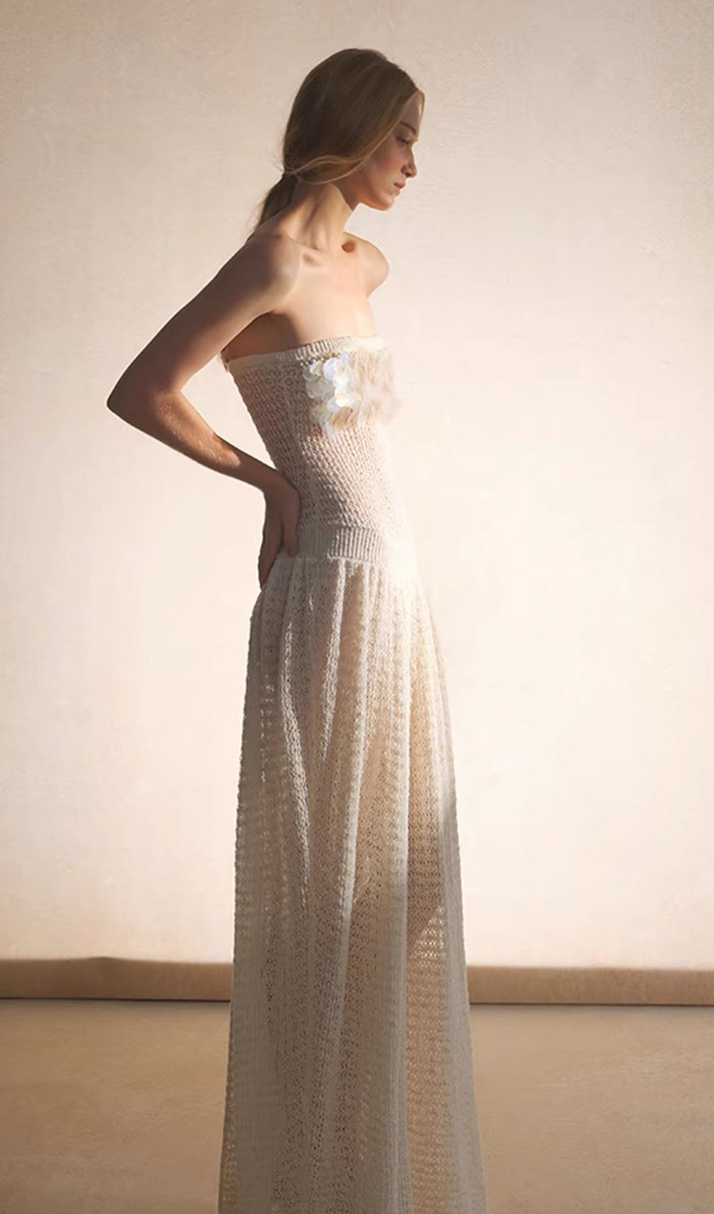 Irregular Hollow Knitted Tube Maxi Dress