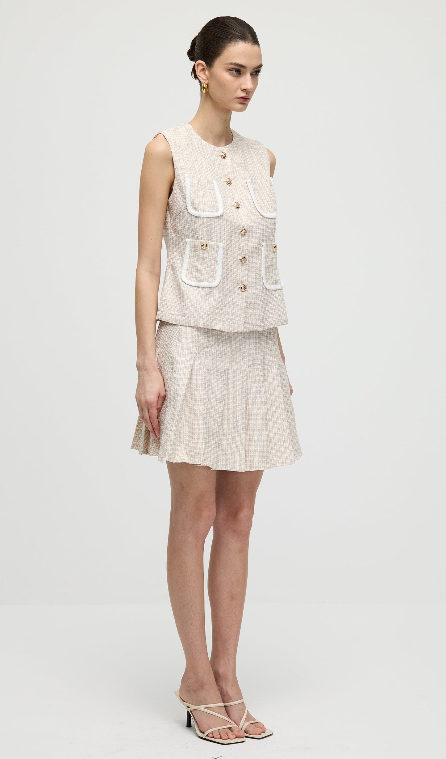 Round Neck Button Vest & Skirt Set