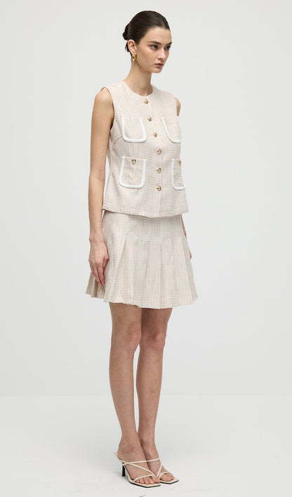 Round Neck Button Vest & Skirt Set