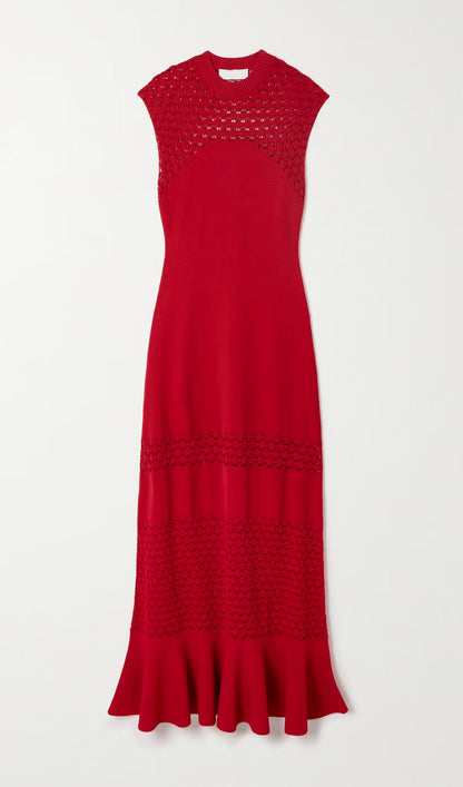 Paneled Knitted Midi Dress In Red