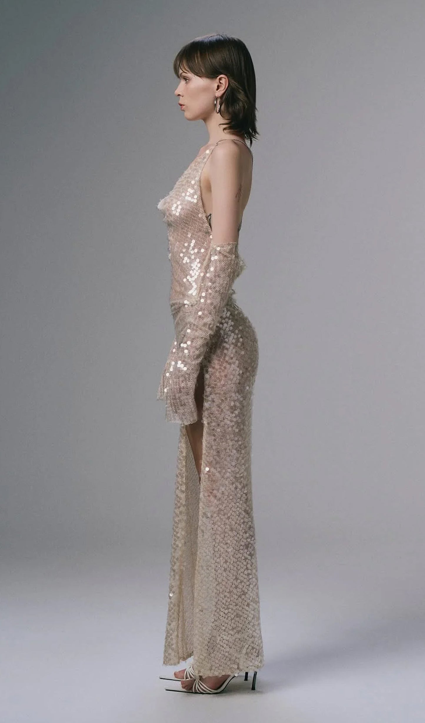 Chain Strap Backless Slit Maxi Dress
