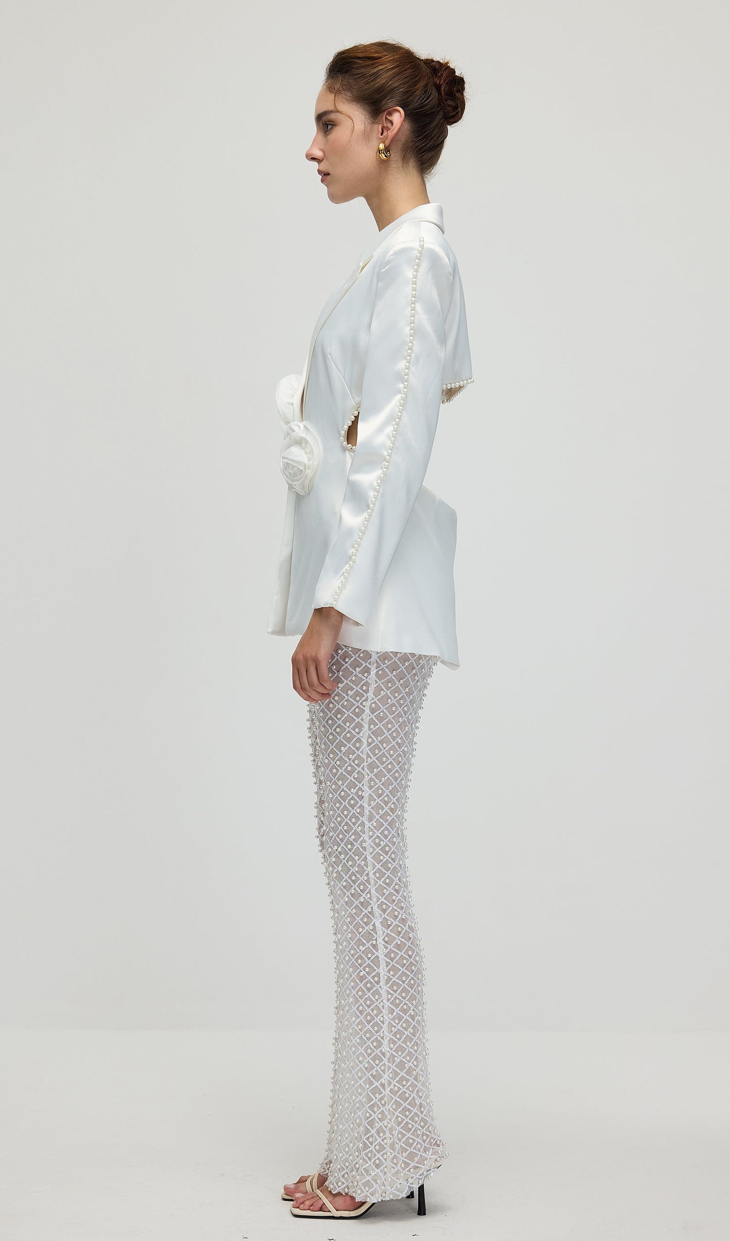 Faux-Pearl Floral Blazer & Trousers Set