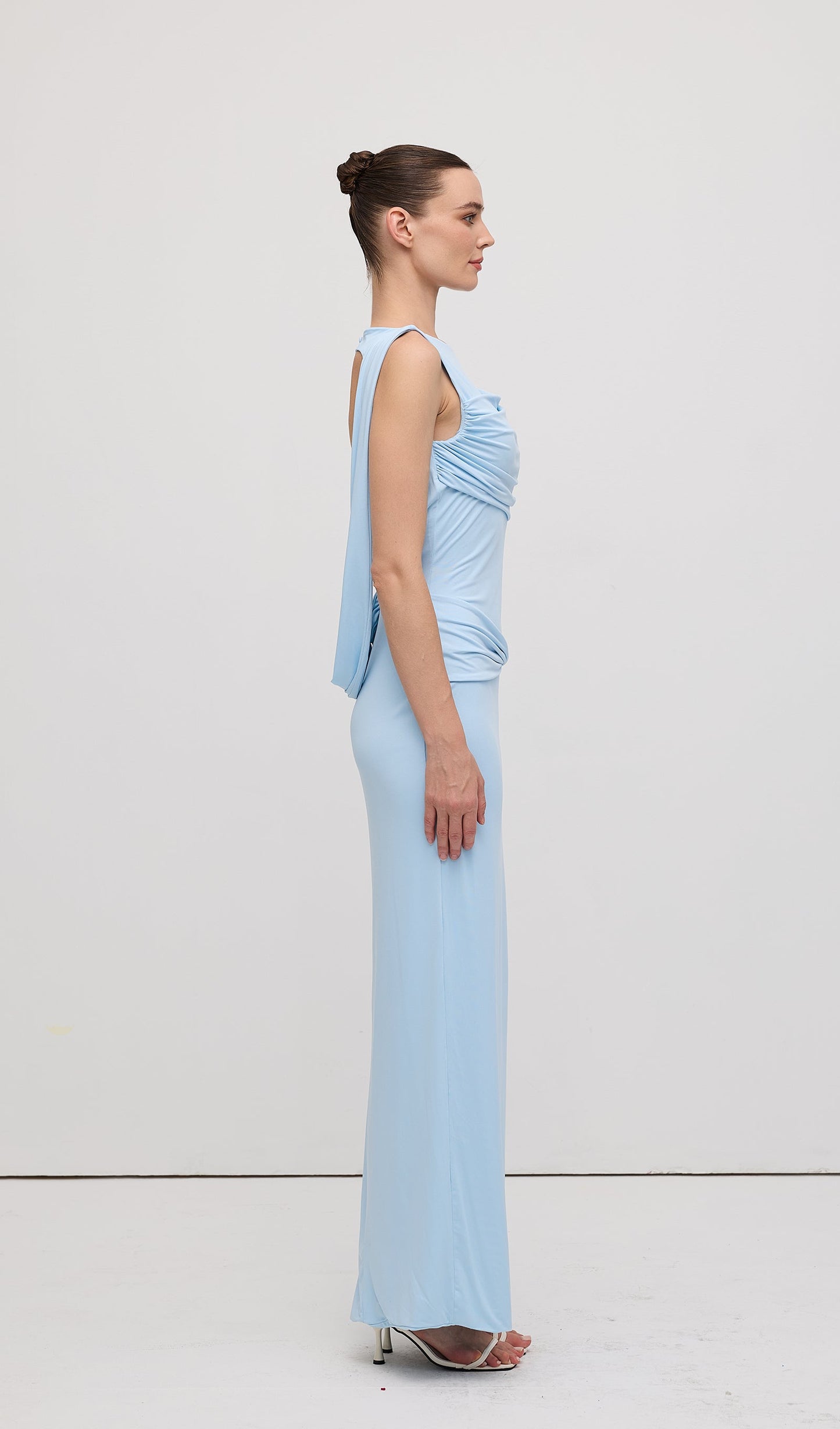 Slinky Drape Maxi Dress Baby Blue