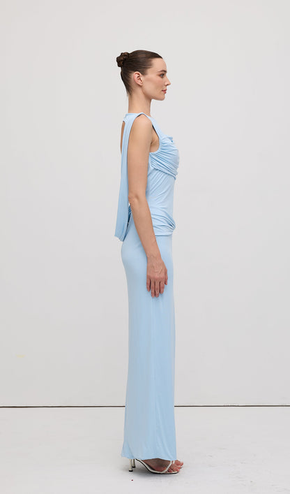 Slinky Drape Maxi Dress Baby Blue
