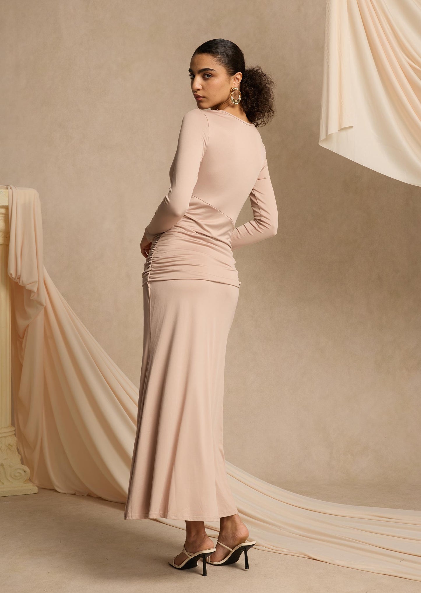 Layali Rose Maxi Dress With Metallic Decoration
