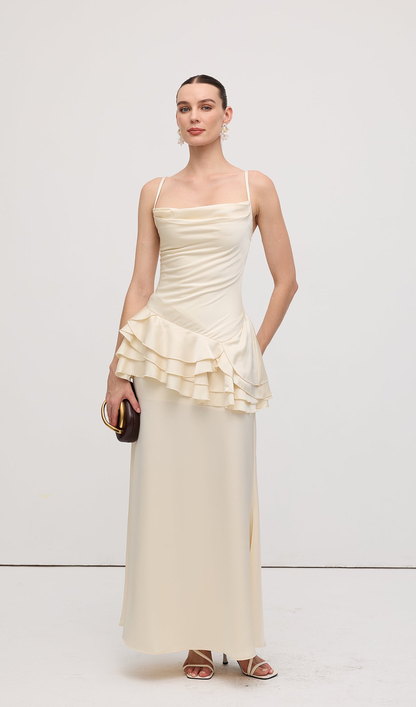 Sleeveless Layered Ruffled Maxi Dress Champagne