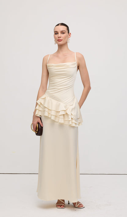 Sleeveless Layered Ruffled Maxi Dress Champagne