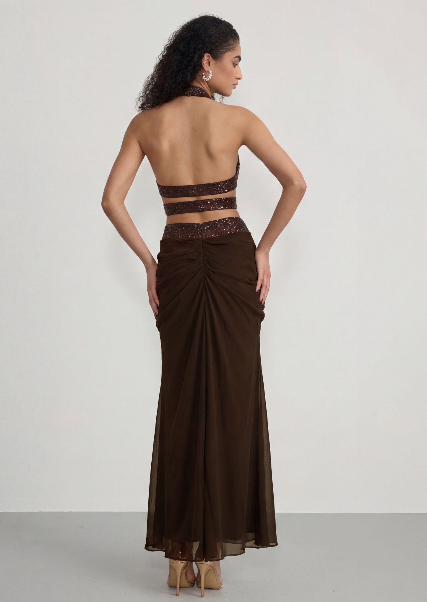 Satin And Diamante Halter Top & Ruched Skirt Set
