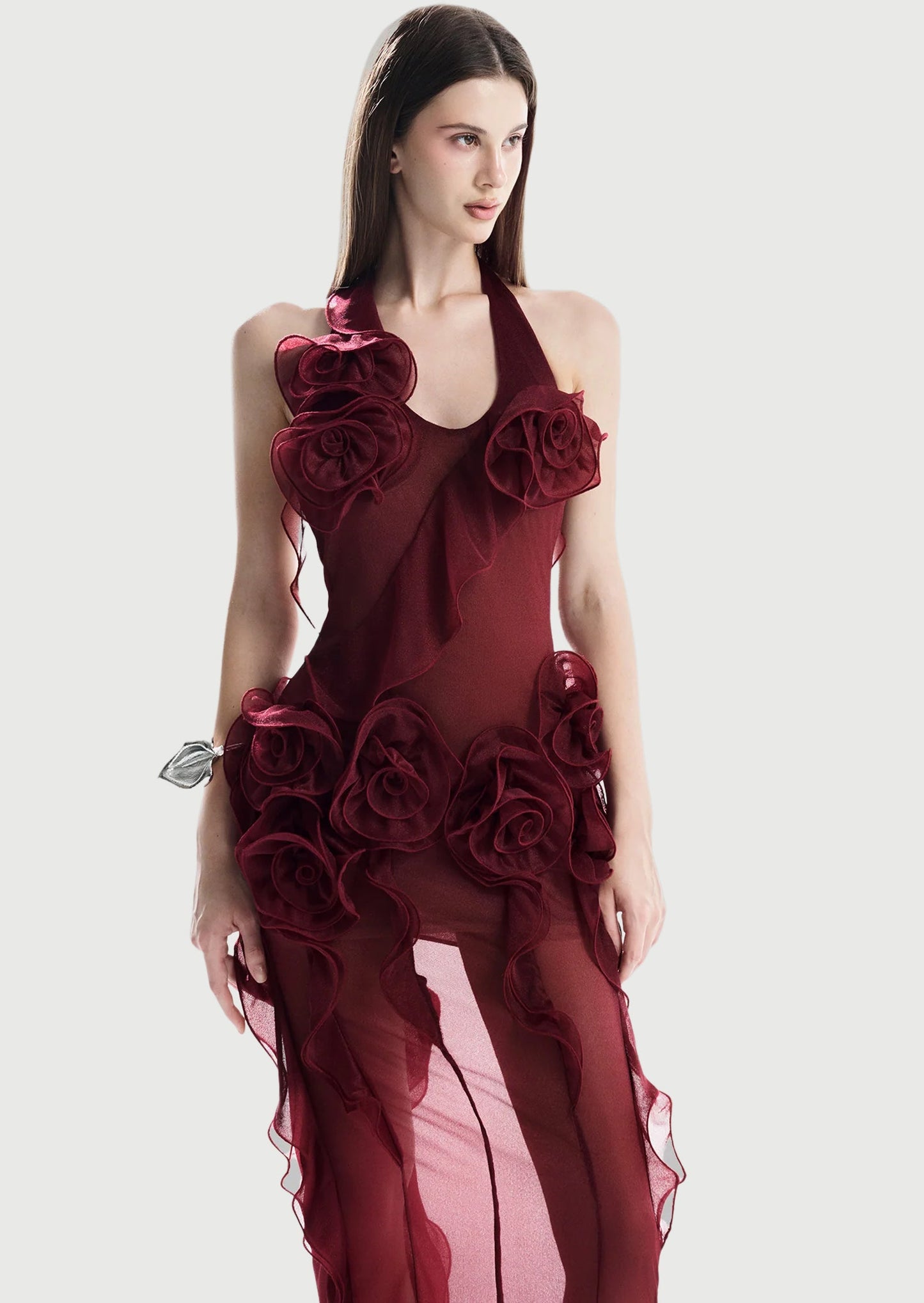 Halter Backless See-Through Maxi Dress