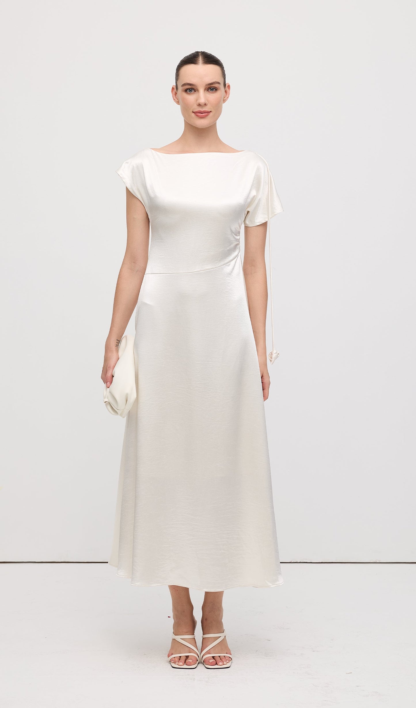 Asymmetric Short sleeve Satin Midi Dress