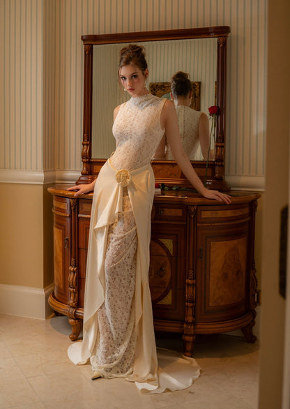 Satin Lace Pleats Gown