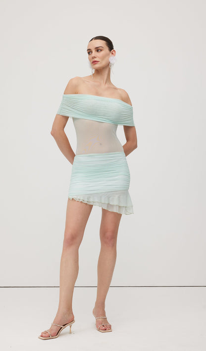 Off Shoulder Mini Dress - Pistachio
