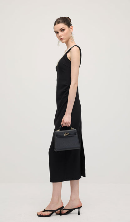Solid Pearl Accessories Midi Dress