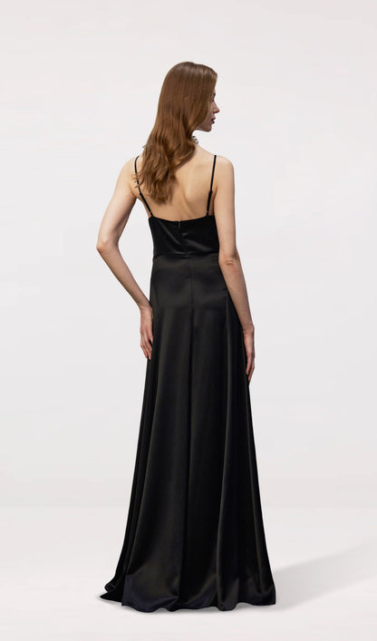 Strappy Satin Evening Maxi Dress