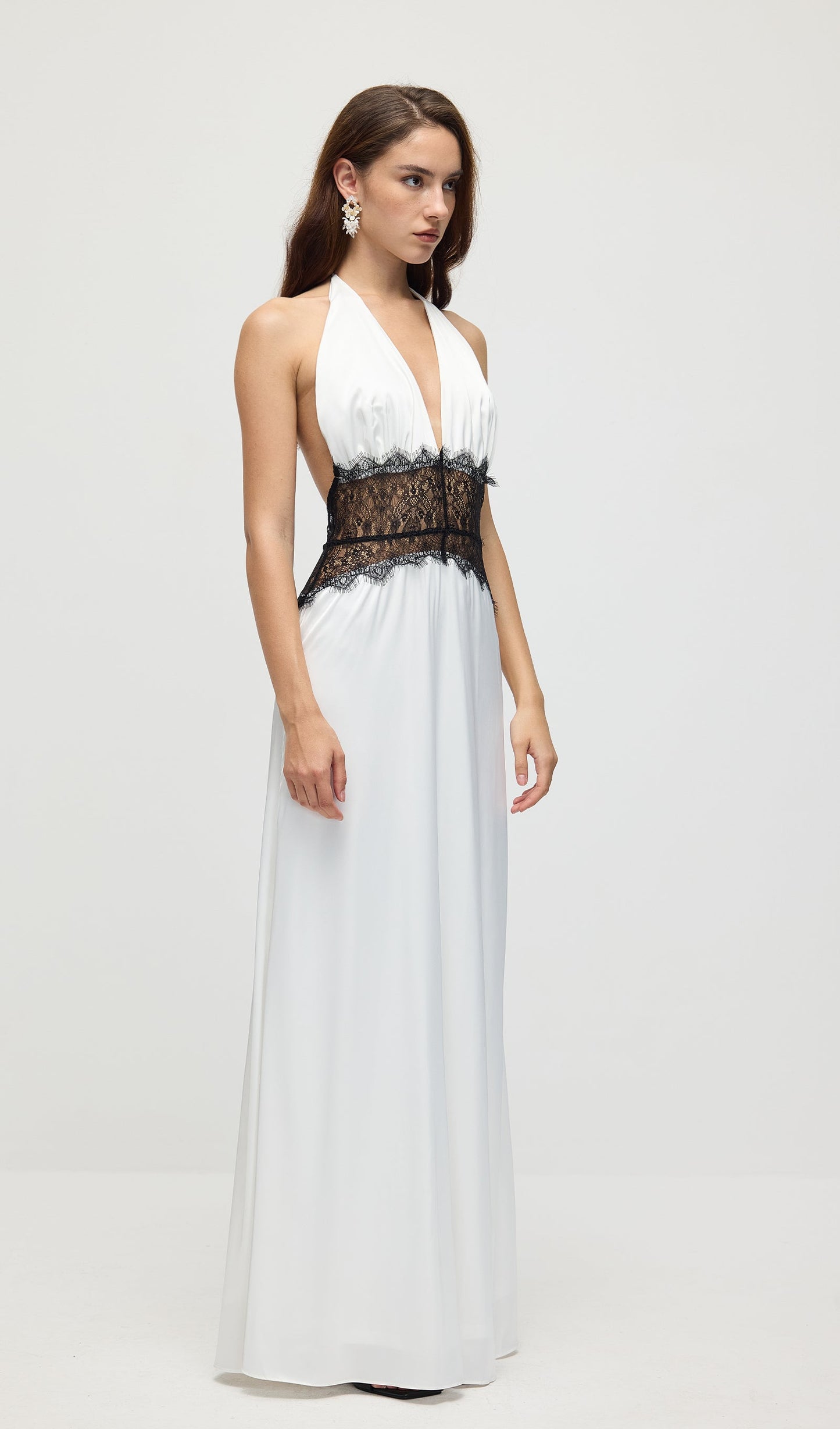 Lace And Satin Maxi Dress In White