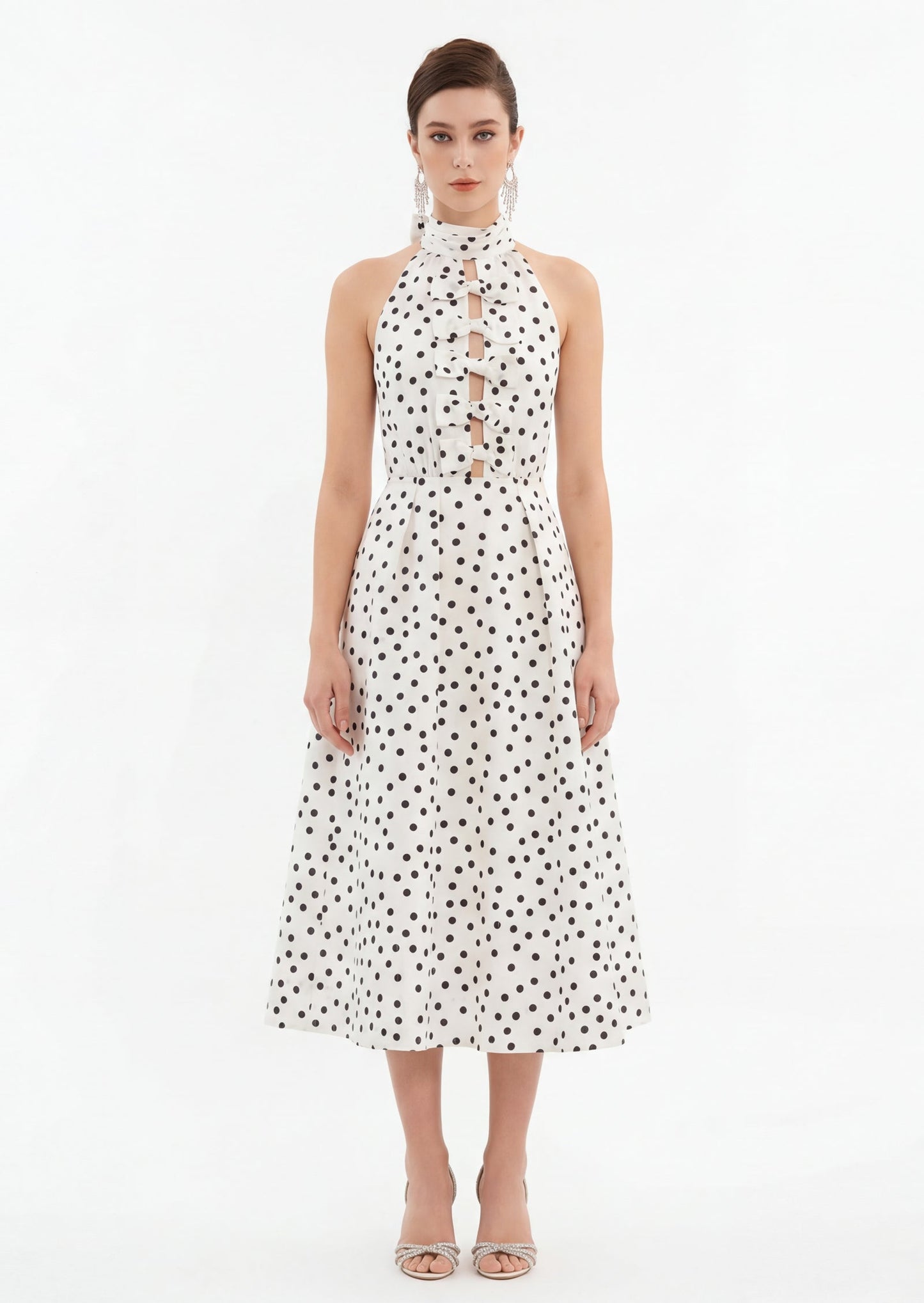 Tovey Polka Dot Turtleneck Midi Dress
