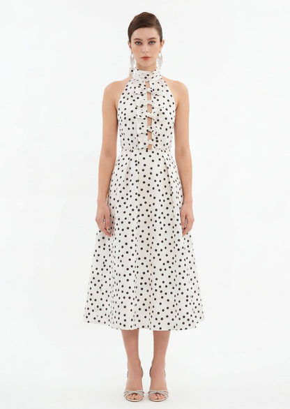 Tovey Polka Dot Turtleneck Midi Dress