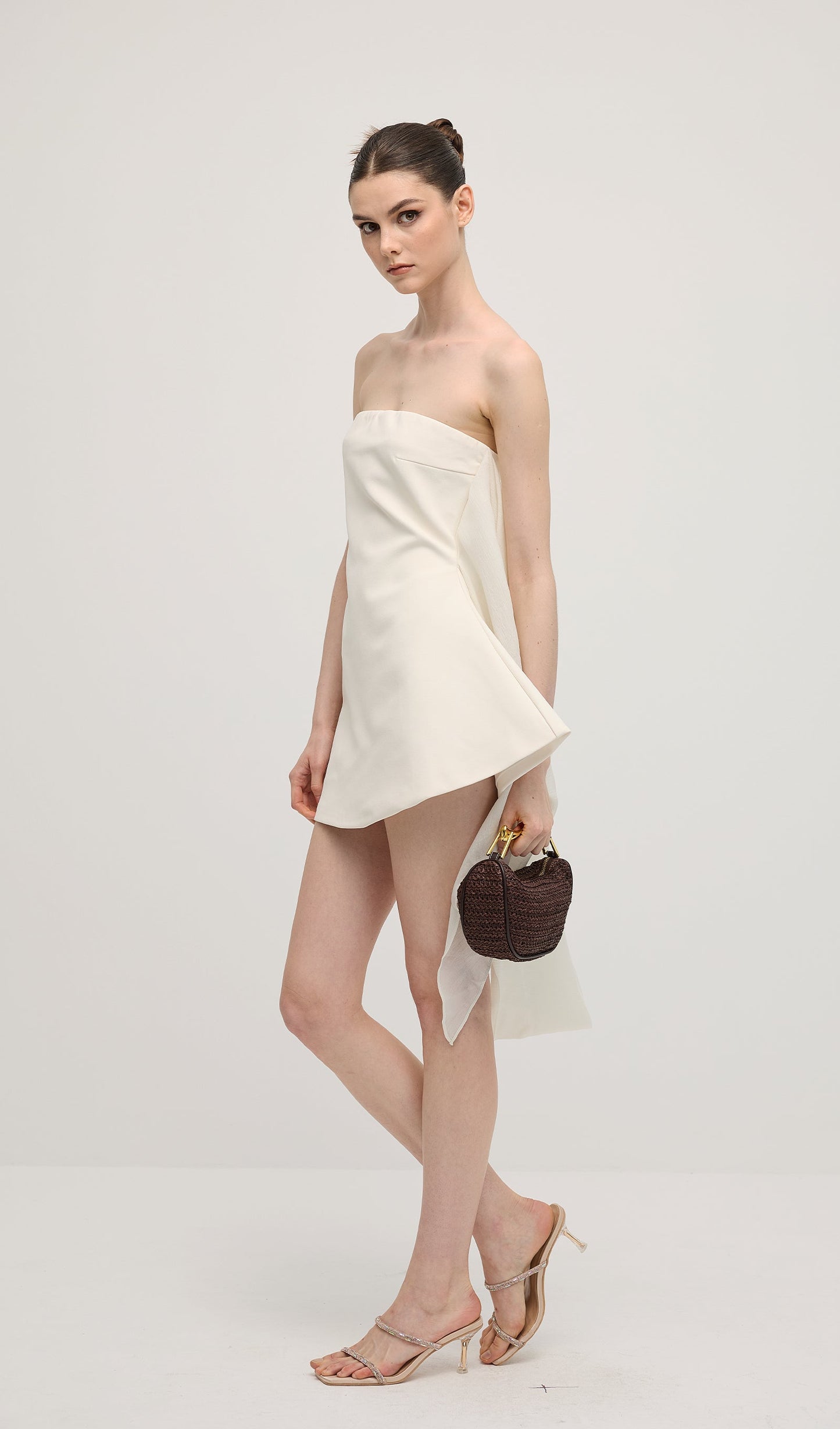 Off Shoulder Ribbon Mini Dress In White