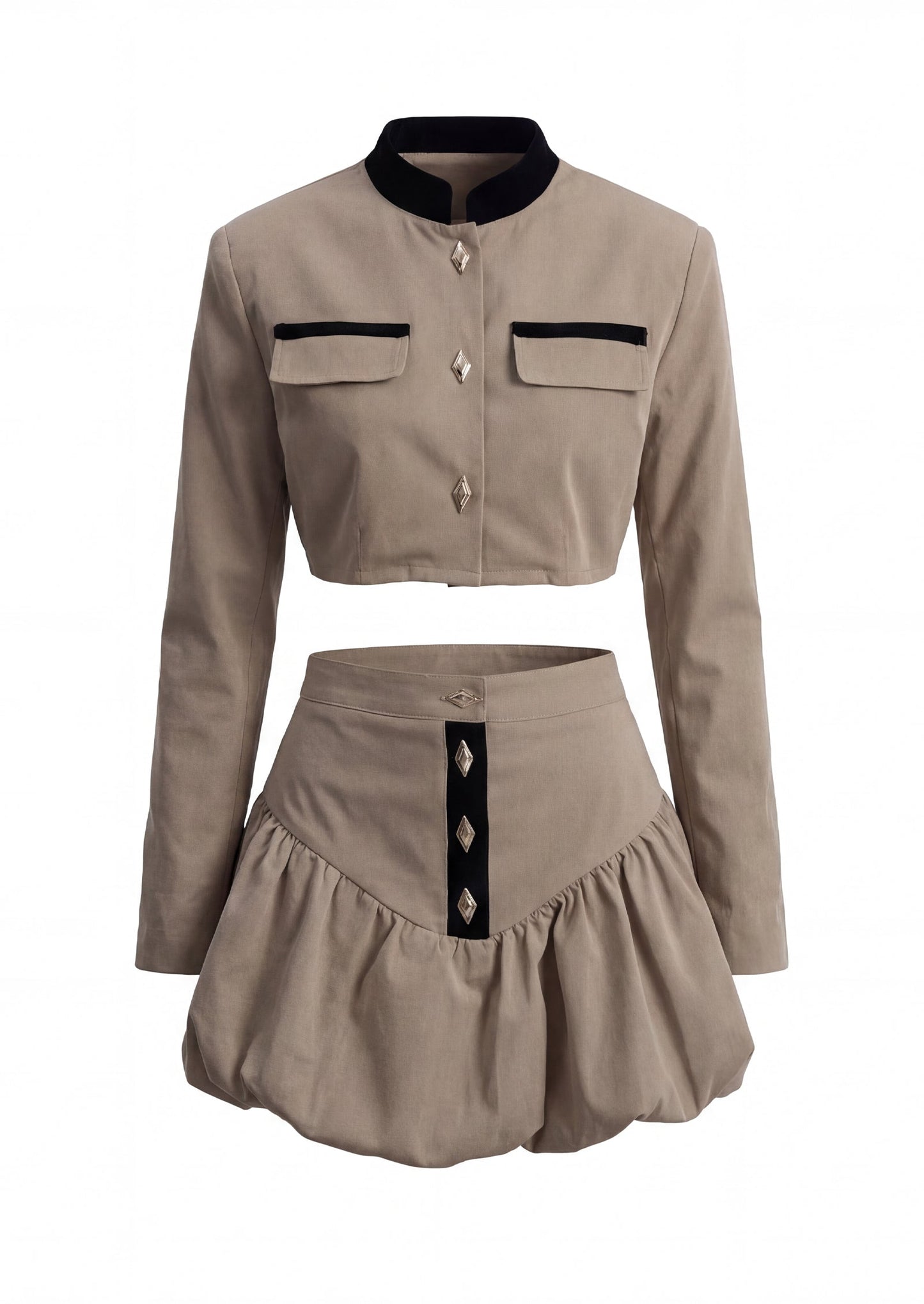 Short Blazer Paired With Tulip Skirt Set