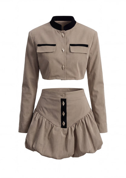 Short Blazer Paired With Tulip Skirt Set