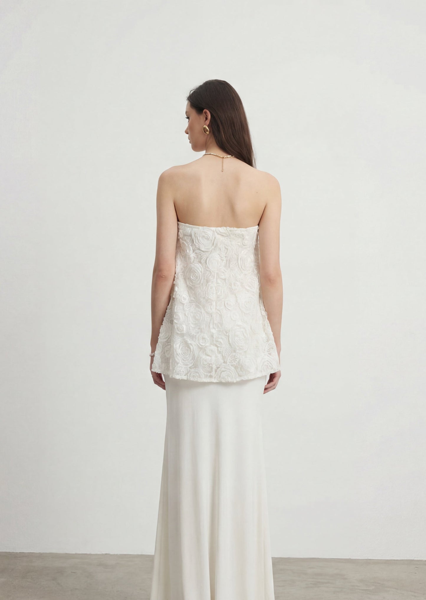 Strapless Bias Maxi Skirt With Rose Embroidery Set