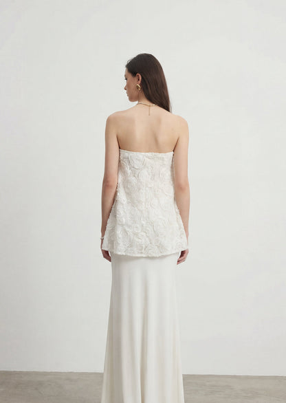 Strapless Bias Maxi Skirt With Rose Embroidery Set