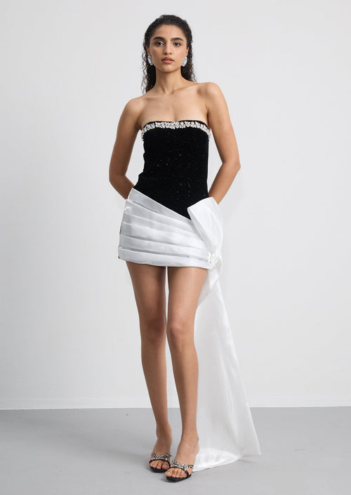 Strapless Mini Dress With Bow Ribbon