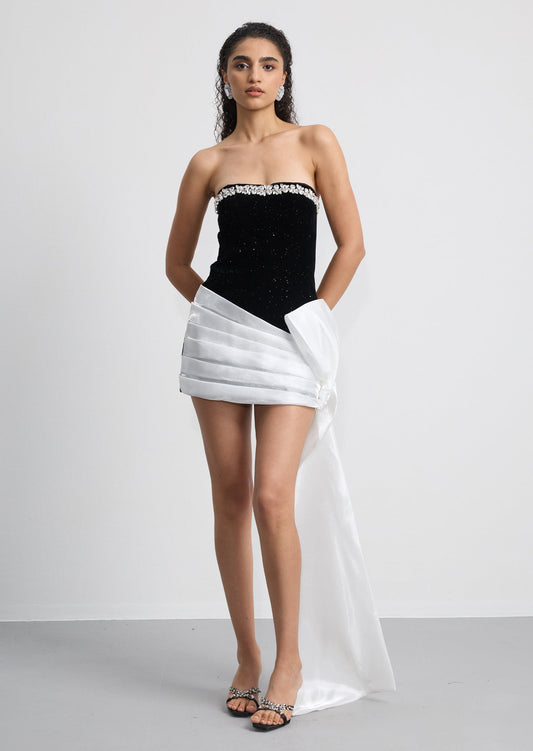 Strapless Mini Dress With Bow Ribbon