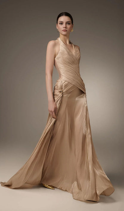 Corset Waist Silk Blend Maxi Dress