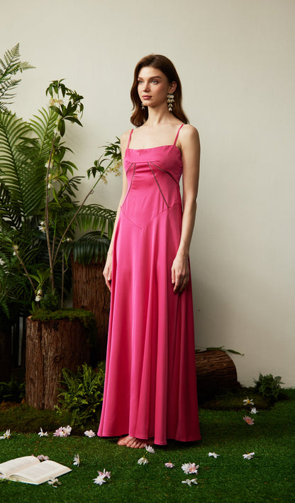 Satin Lace Up Maxi Dress