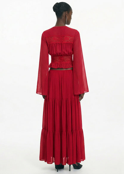 Alessandra V Neck Lace Top & Maxi Skirt Set