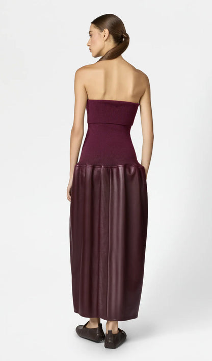 Knitted And Leather Patchwork Midi Dress