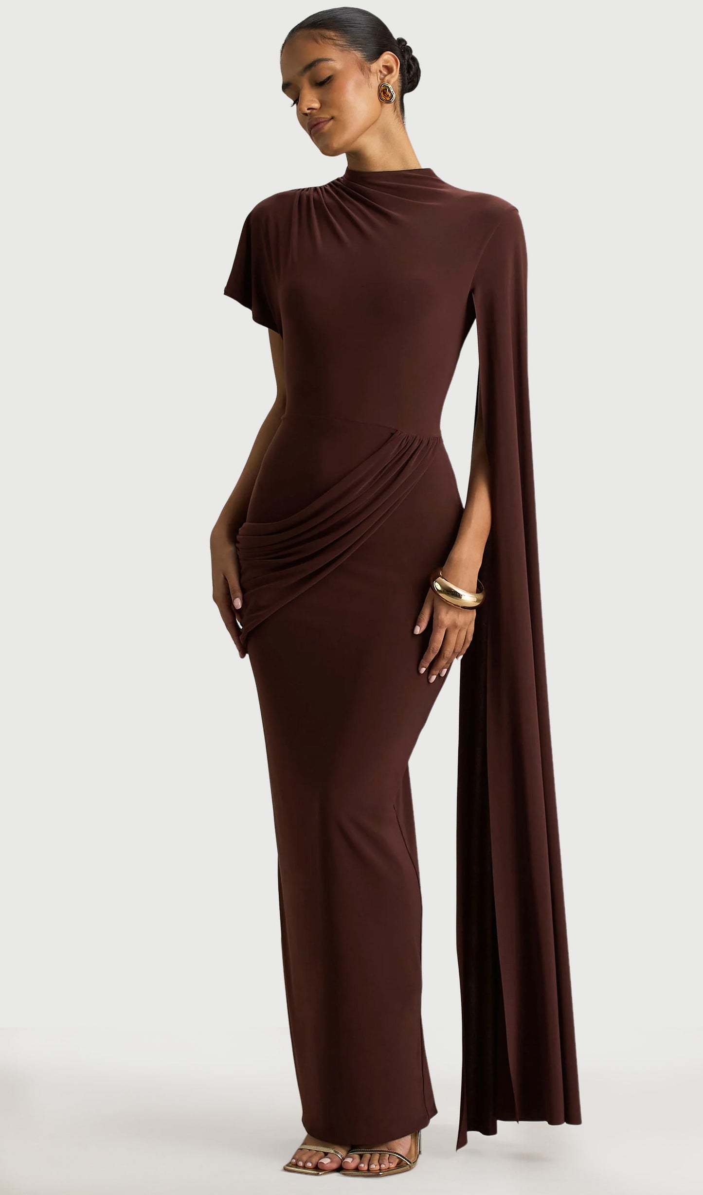 High-Neck Maxi With Long Cape Sleeve