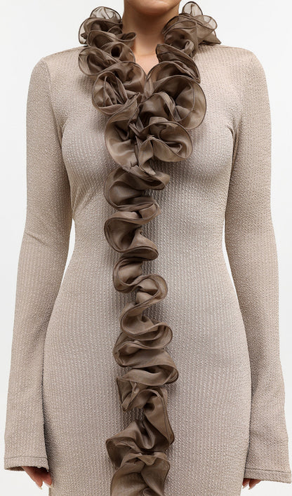 Contour Long Sleeve Ruffle Knit Maxi Dress