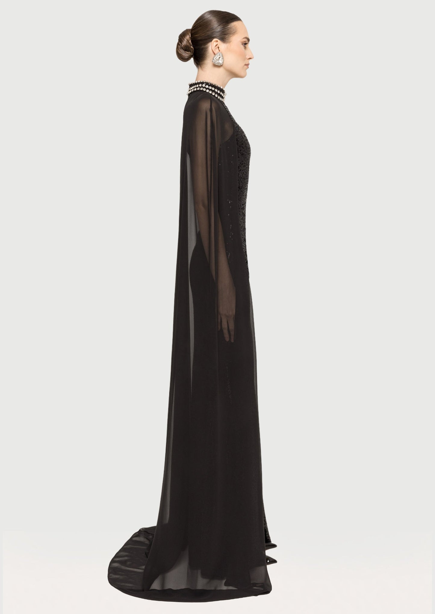 Layali Rose Cape Design Sequin Maxi Dress