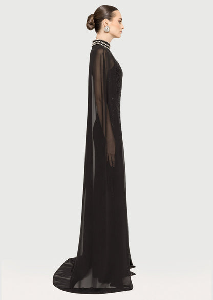 Layali Rose Cape Design Sequin Maxi Dress