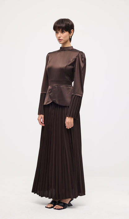 Solid Pleated Peplum Two Piece Set Maxi Skirt