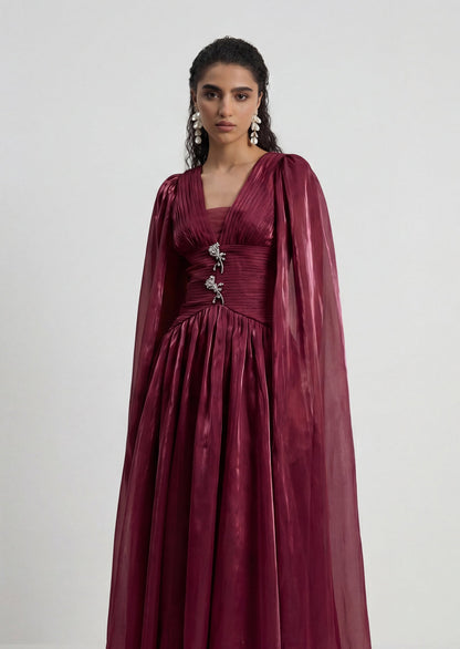 Antique Cape Design Maxi Dress