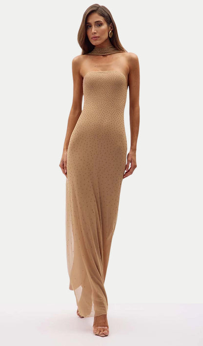 Halter Neck Rhinestone Maxi Dress