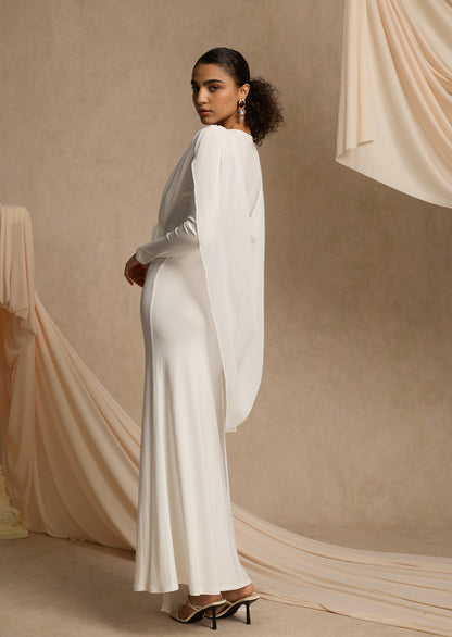 Shawl Ribbon Knotted Maxi Dress In White