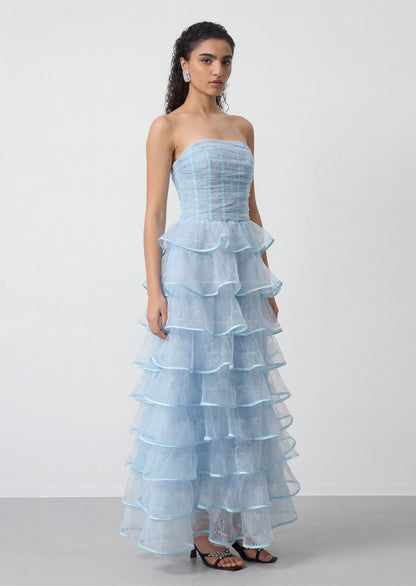 Layered Ruffle Trumpet Maxi Dress