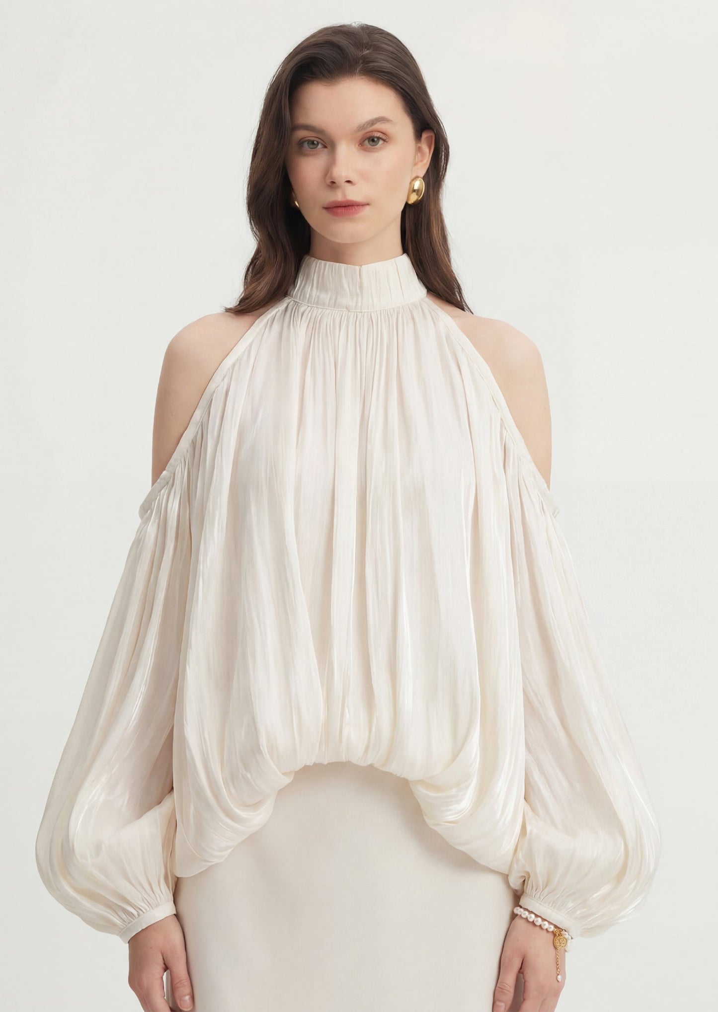 Puff Sleeves Pleated Shirt & Skirt Set