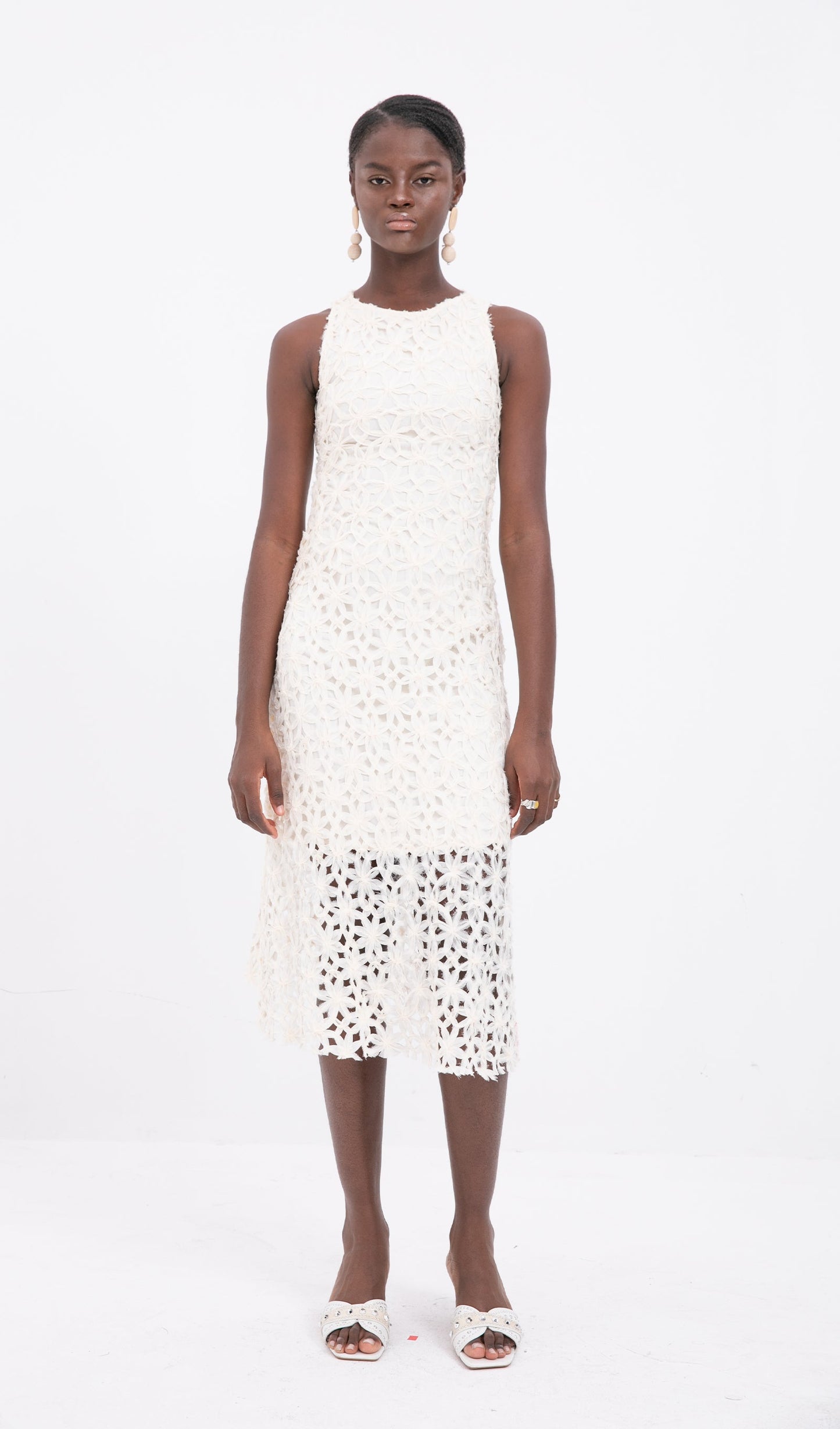 Trendy Sleeveless Texture Hollow Midi Dress