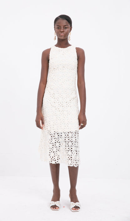 Trendy Sleeveless Texture Hollow Midi Dress
