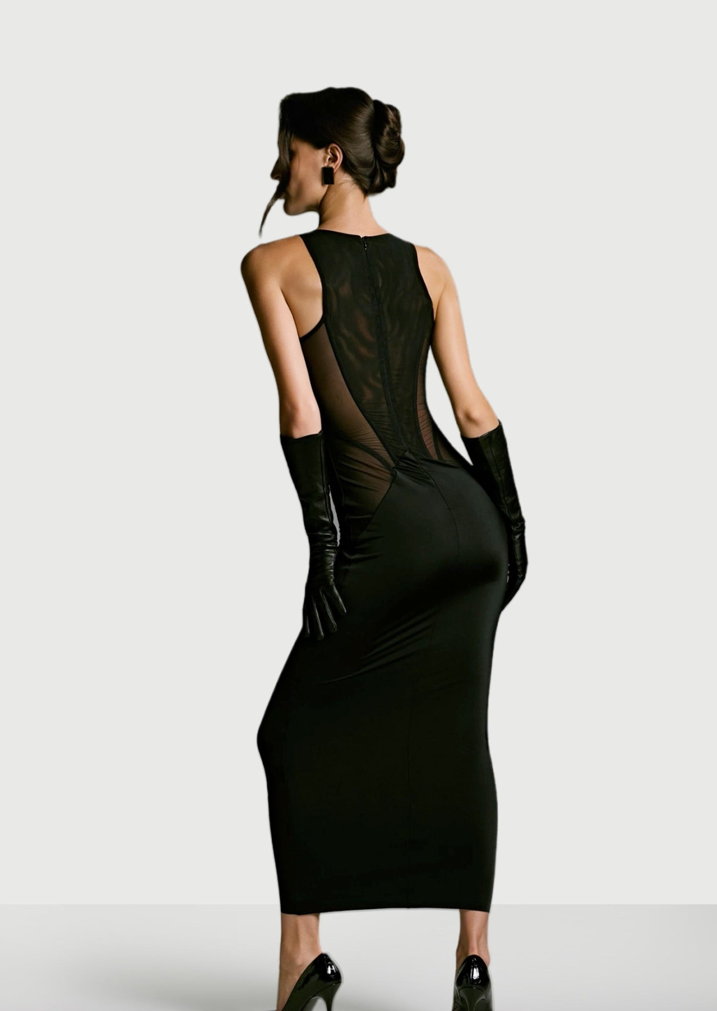Sleeveless Black Corset Midi Dress